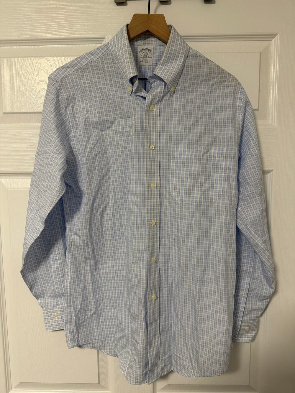 Brooks Brothers Men's 15 2/3 Dress Shirt 346 Blue Checked Oxford Button Up